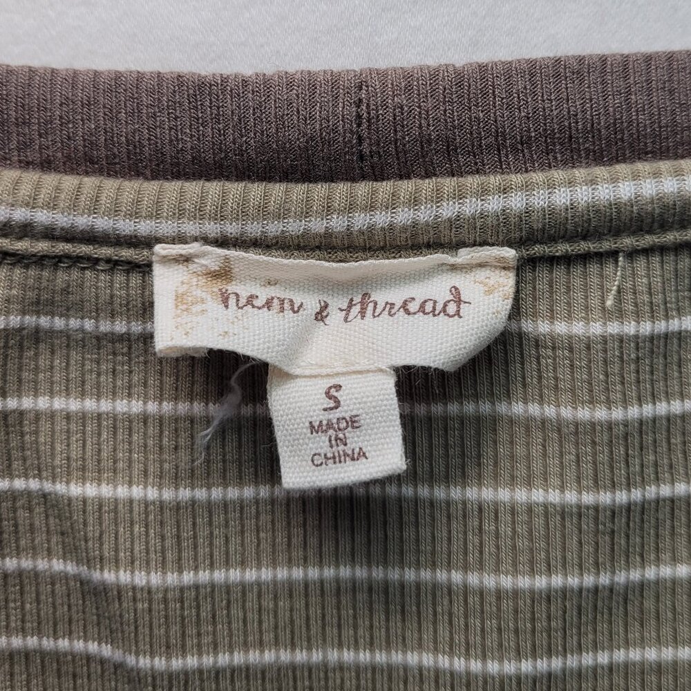 Hem & Thread Striped Ribbed Knit Top Raw Seam Long Sleeve Small Boho Gorpcore - Picture 5 of 9